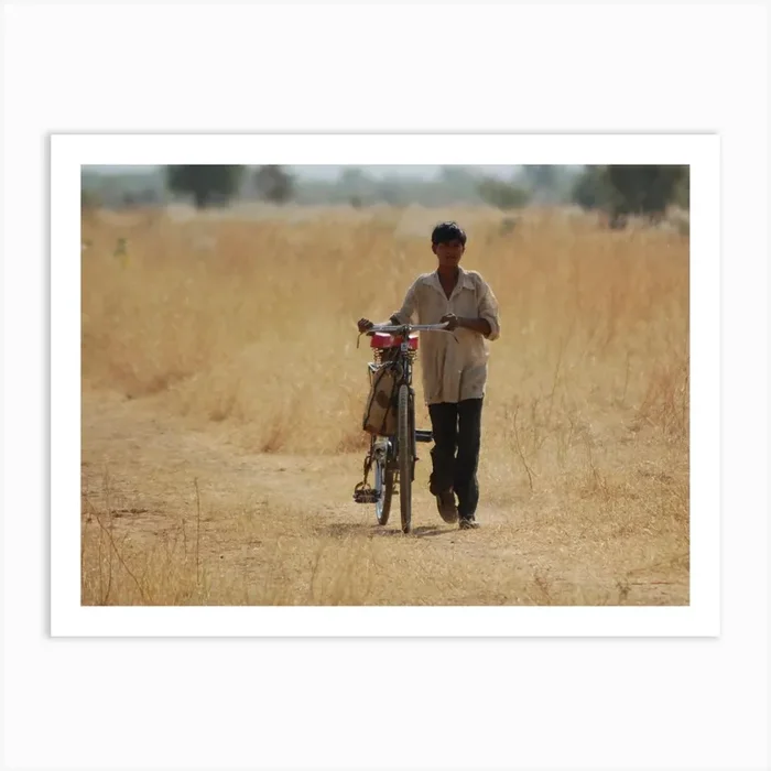 Boy With Bicycle In Rajasthan, India Art Print by Kt10Designs