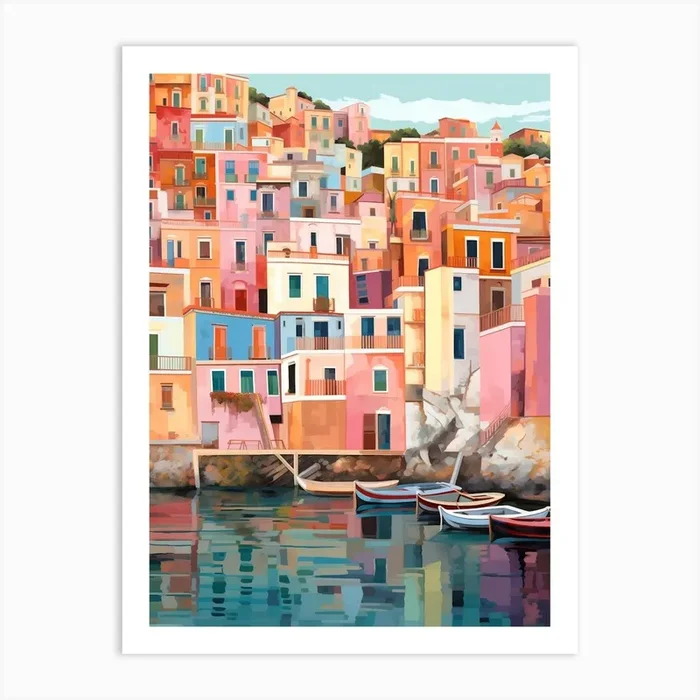 Brightly Colored Buildings Art Print by Artsy Bessy