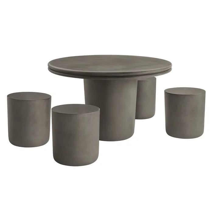 Brion Indoor – Outdoor Patio Concrete 5 Piece Dining Table Set