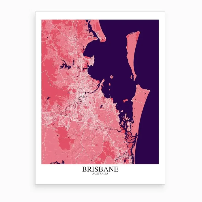 Brisbane Pink Purple Map Art Print by Mapply
