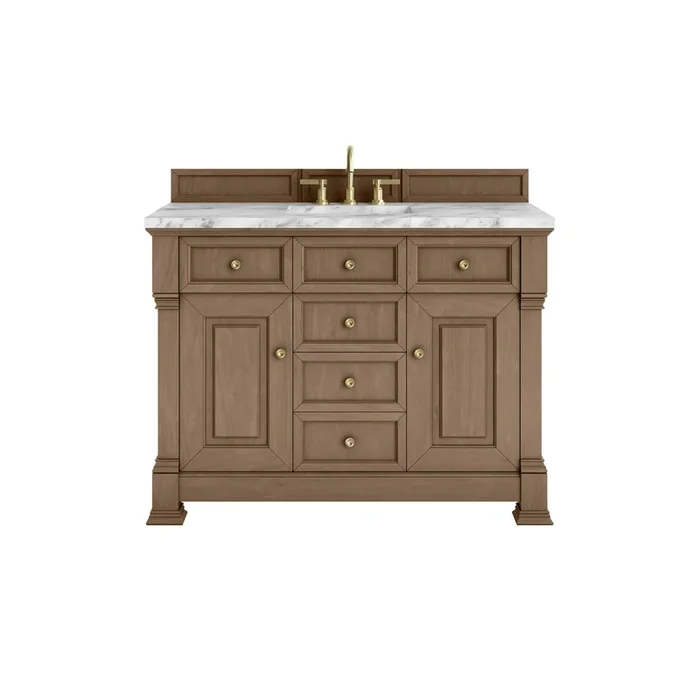Brookfield 48 ” Single Vanity, Pecan w/3 CM Carrara White Marble Top