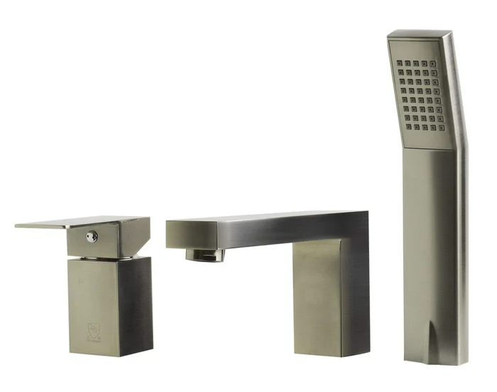 Brushed Nickel Deck Mounted Tub Filler and Square Hand Held Shower Head