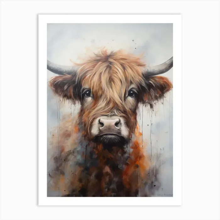Brushstroke Portrait Of Highland Cow 1 Art Print by Exploring the Highlands