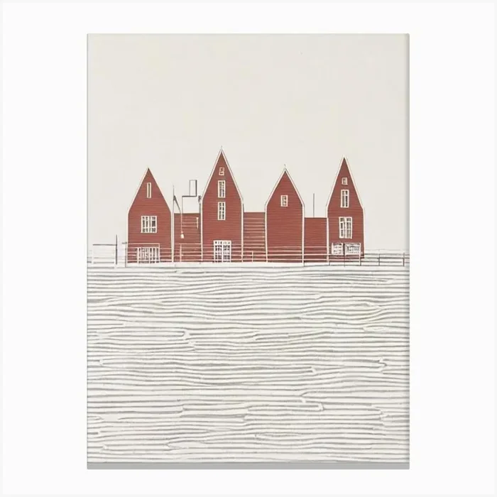 Bryggen Wharf Norway Boho Landmark Illustration Canvas Print by Landmark Prints