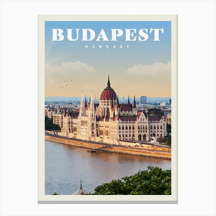 Budapest Hungary Travel Poster Canvas Print by Vintaprints