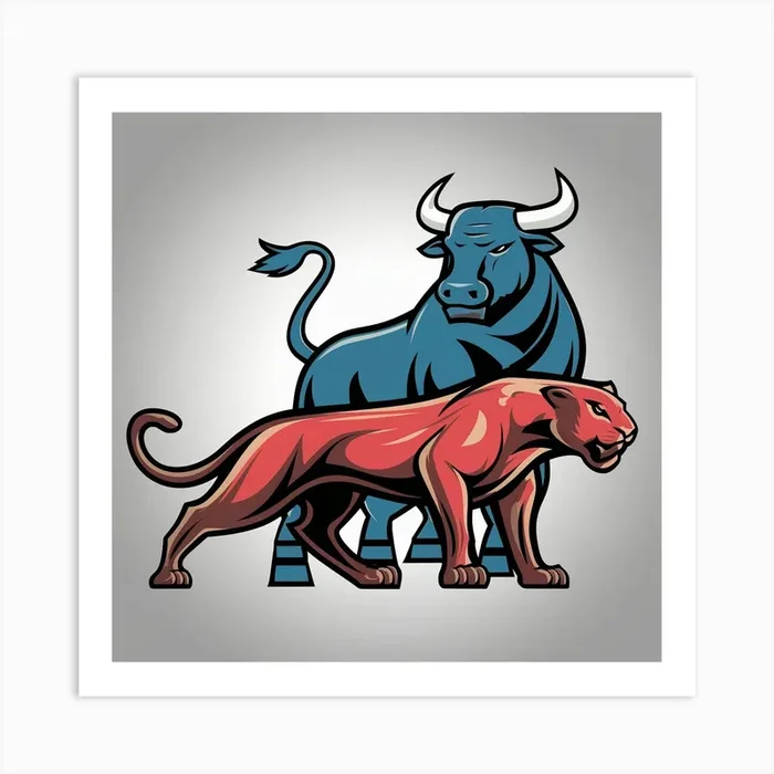Bull And Panther Art PrintK by Khoudairamus