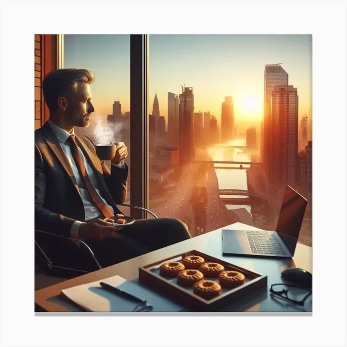 Businessman sitting at Balcony. Canvas PrintED by Exclusive Designs