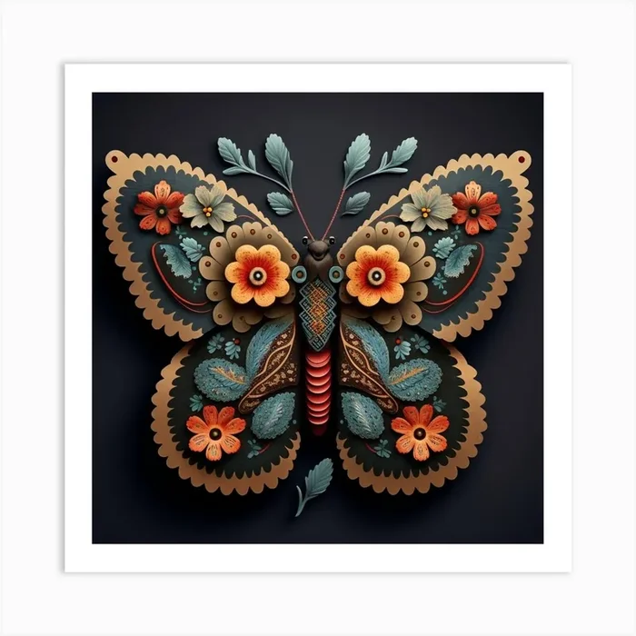 Butterfly With Flowers 1 Art Print by Artsy Bessy