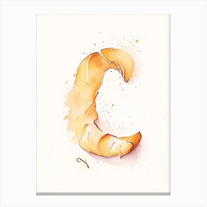 C Croissant, Letter, Alphabet Minimalist Watercolour 3 Canvas PrintAA by Artful ABCs