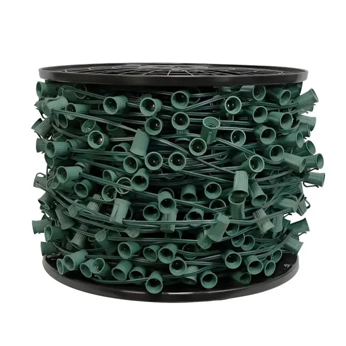 C9 Christmas Light Socket Spool, Light Line, 500′, 6 ” Spacing, Green Wire