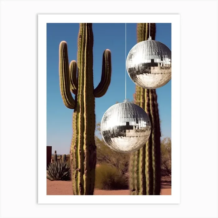 Cacti And Disco Ball Art Print by Disco Fever