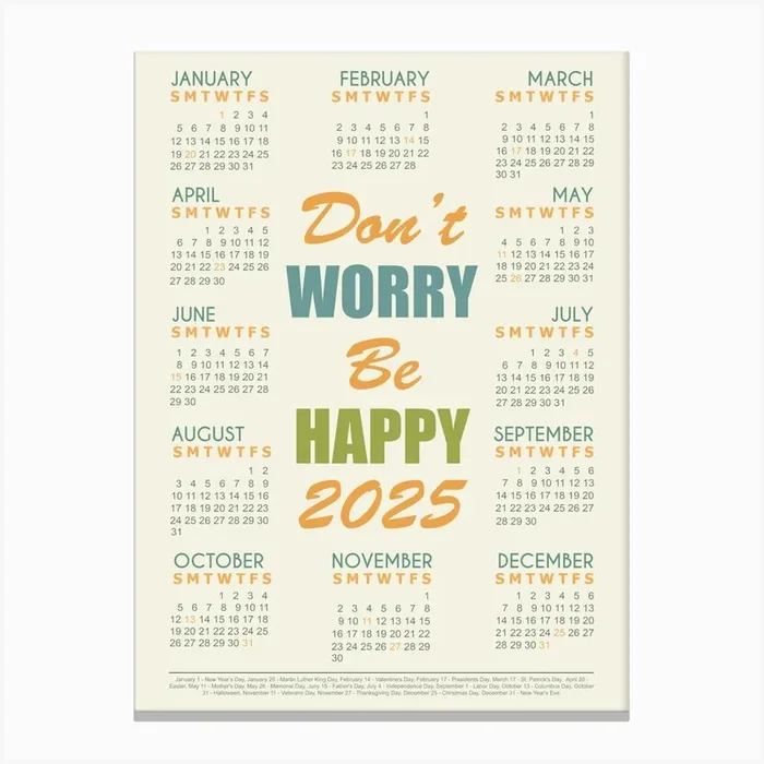 Calendar 2025 Music Quote Be Happy Canvas Print by Yaviki