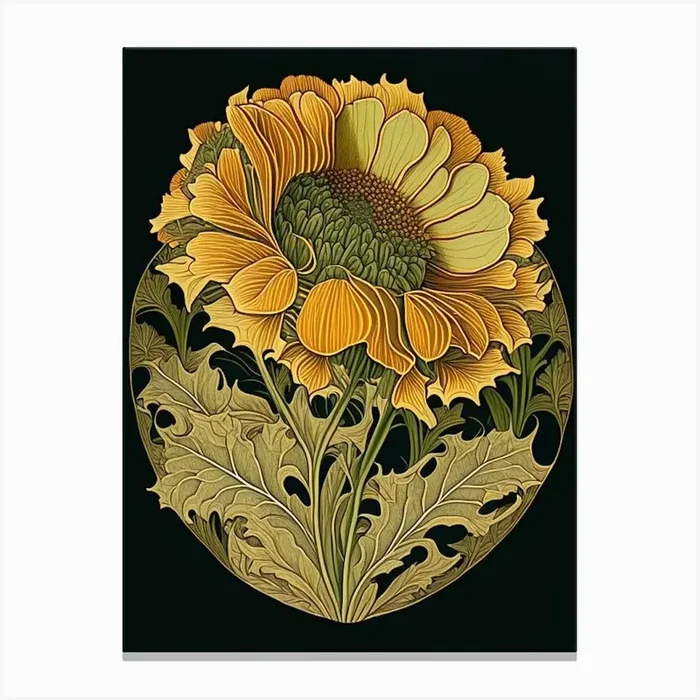 Calendula Leaf Vintage Botanical 3 Canvas PrintL& by Leaf & Stem Studio