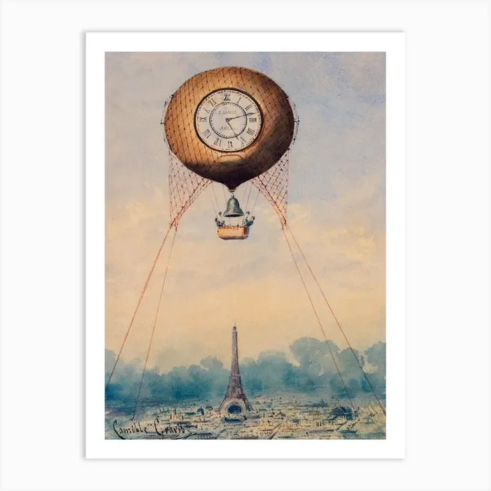 Captive Balloon Hovering Above The Eiffel Tower Art Print by Fy! Classic Art Prints and Posters