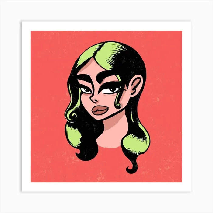 Cartoon Girl With Green Hair Art PrintB by beksmall
