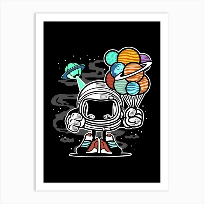 Cartoon Planets Robot Space Space Baloons Ufo Art Print by Etnousta