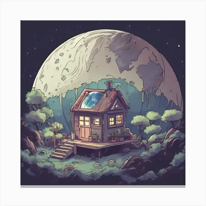 Casita De Alien En La Luna Mirando El Desastre Que Es La Tierra Canvas Print by Elipsis