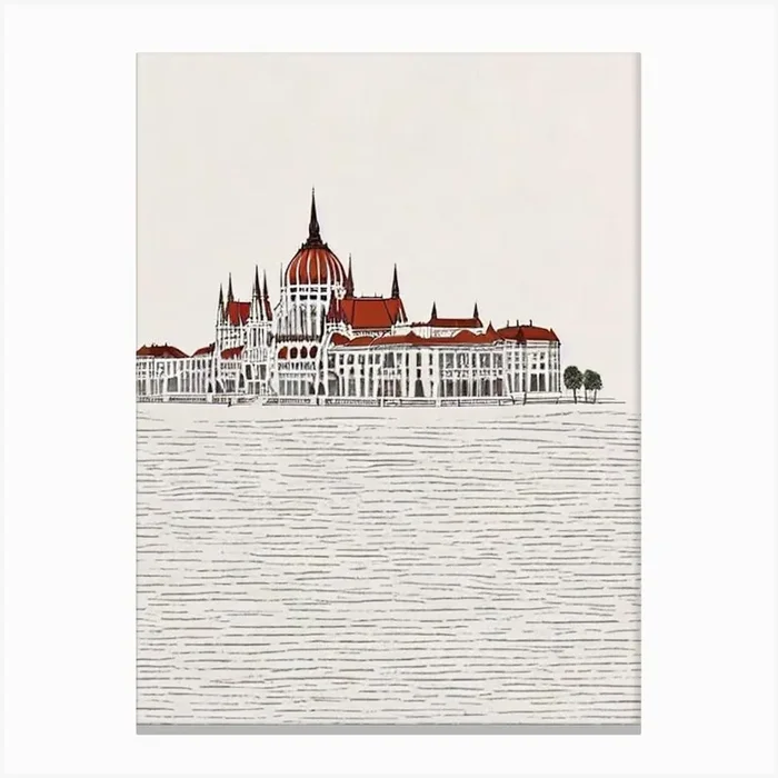 Castle Hill 2 Budapest Boho Landmark Illustration Canvas Print by Landmark Prints