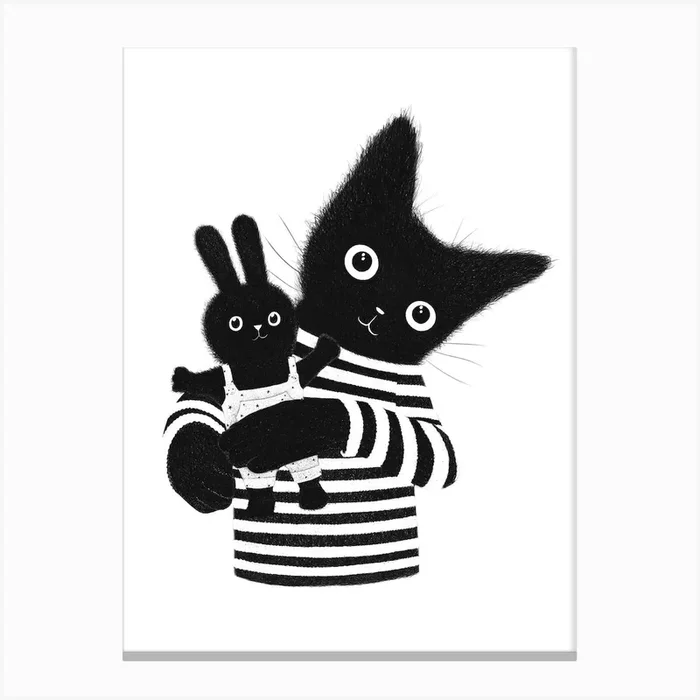 Cat And Rabbit Canvas Print by Valeriya Korenkova