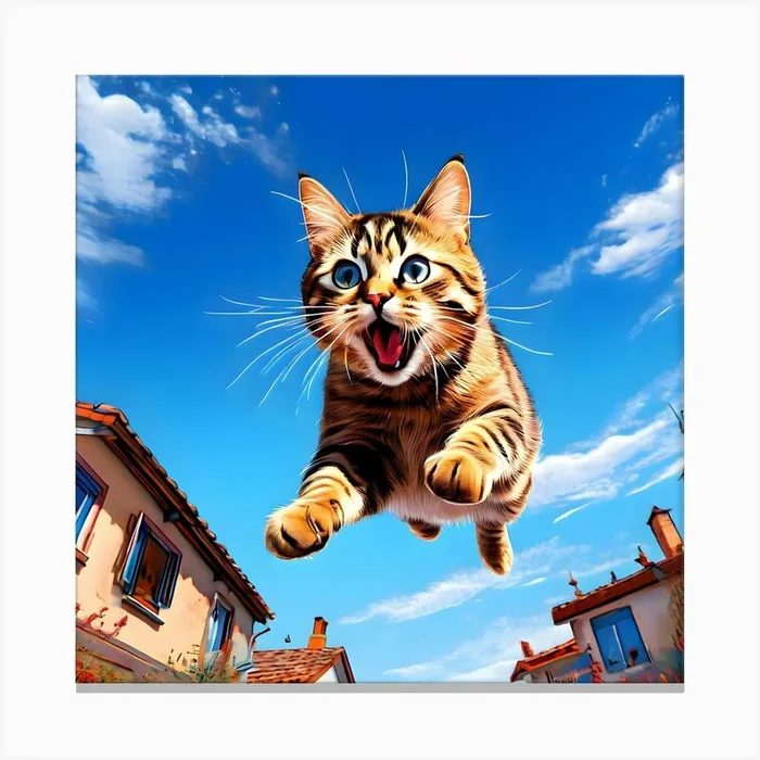 Cat Flying In The Sky Canvas Print by artist ?