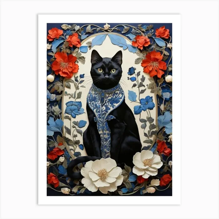 Cat In Blue Art Print by Fantasy24