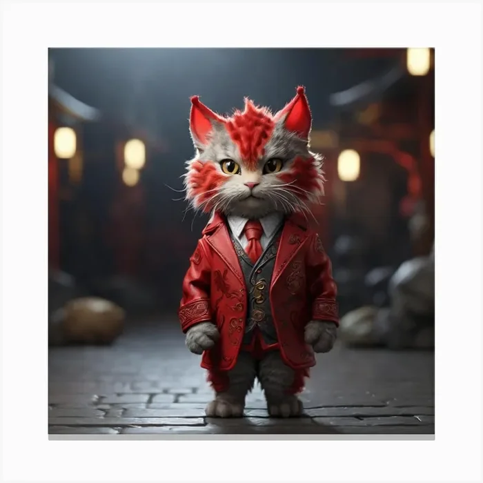 Cat In Red Suit Canvas PrintH by Hekayaa