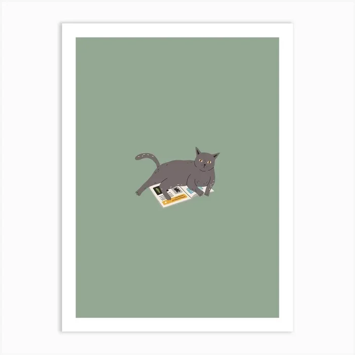 Cat Laying On Paper Art Print by Lewska Design