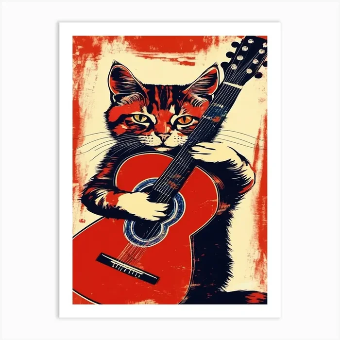 Cat Playing Guitar 2 Art Print by Chantee