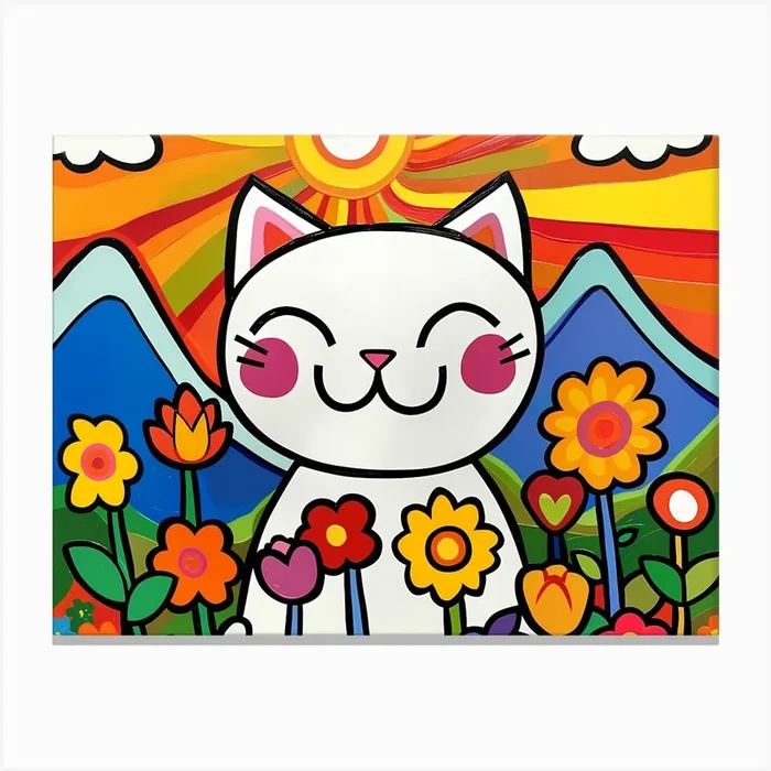 Cat With Flowers 1 Canvas Print by littlewhitecat