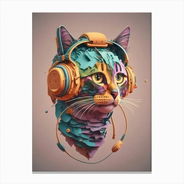 Cat With Headphones 5 Canvas Print by FOX & JAY