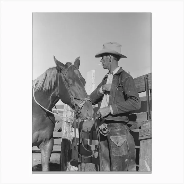 Cattleman With His Horse At Auction, San Angelo, Texas By Russell Lee Canvas Print by Fy! Classic Art Prints and Posters