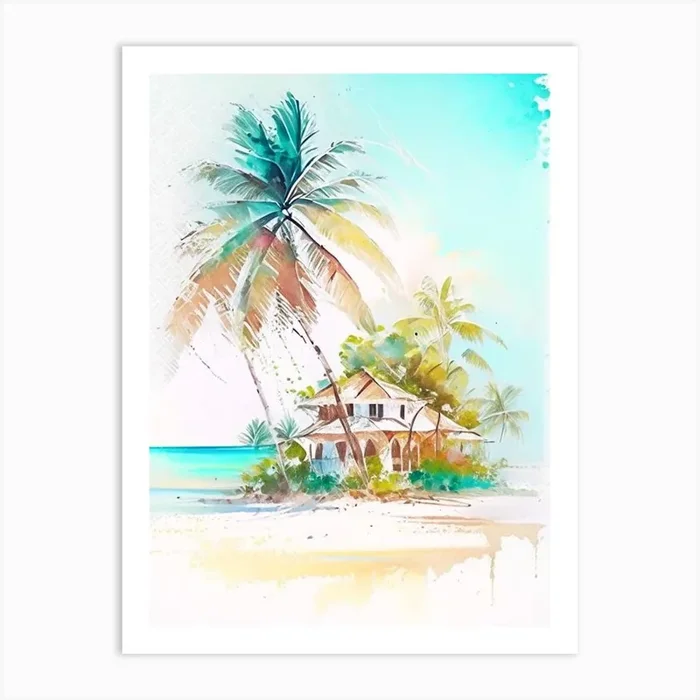Cayo Coco Cuba Watercolour Pastel Tropical Destination Art Print by Coconut Cove