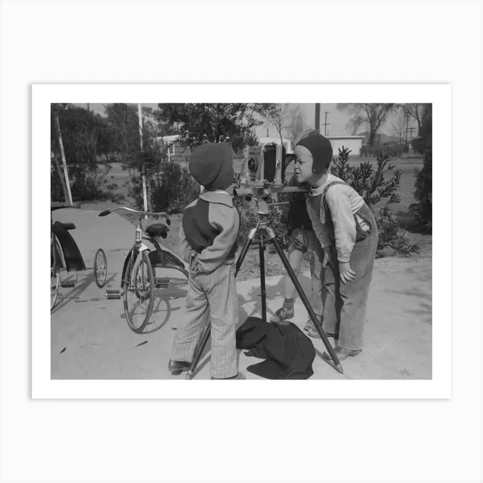 Children At The Fsa (Farm Security Administration) Camelback Farms Inspect The Photographer S Camera Art Print by Fy! Classic Art Prints and Posters
