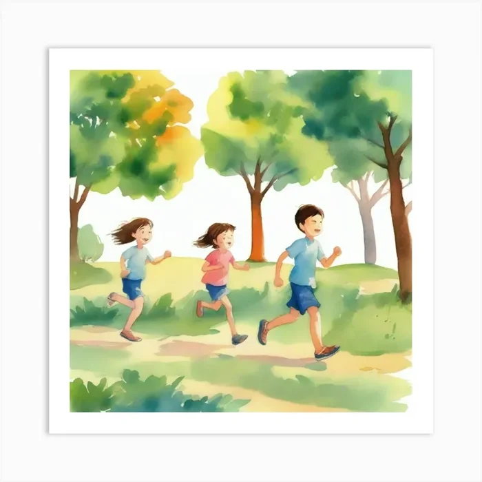 Children Running In The Park Art Print by Mamlika design