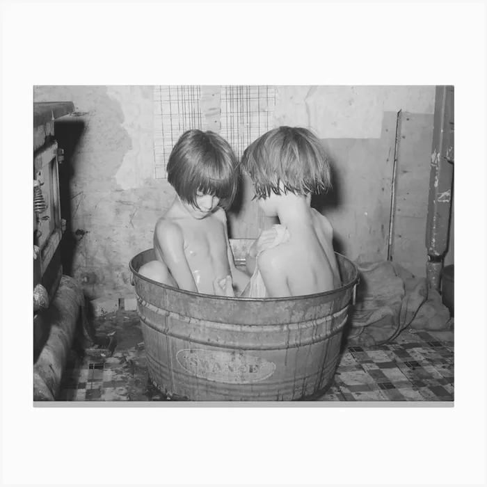 Children Taking Bath In Their Home In Community Camp, Oklahoma City, Oklahoma, See General Caption 21 By 1 Canvas Print by Fy! Classic Art Prints and Posters