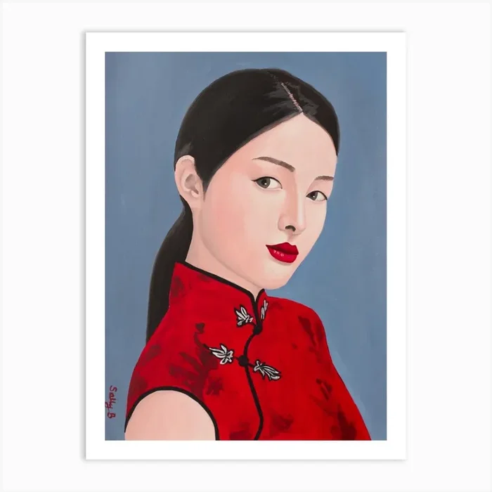 Chinese Lady With Red Cheongsam Art Print by Sally B