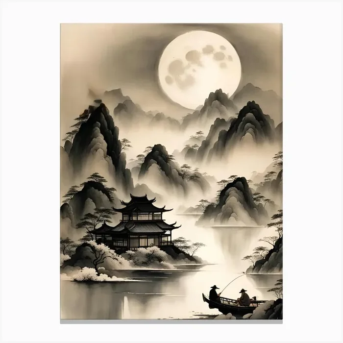 Chinese Landscape Painting Canvas PrintC by Clofura