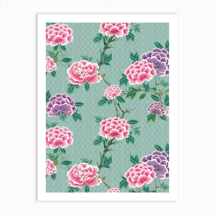 Chinoiserie Peonie Florals Art Print by Bloomery Decor