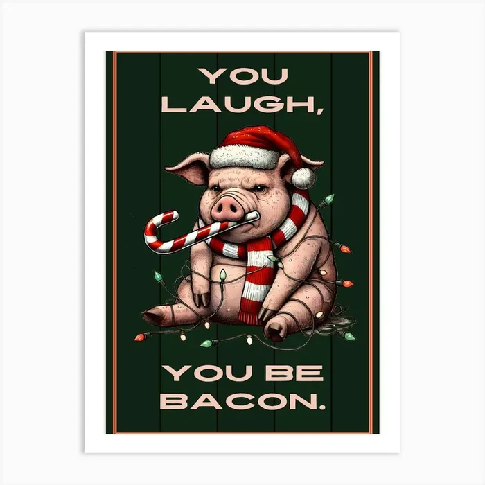 Christmas Annoyed Pig in Lights Art PrintK by Kymera