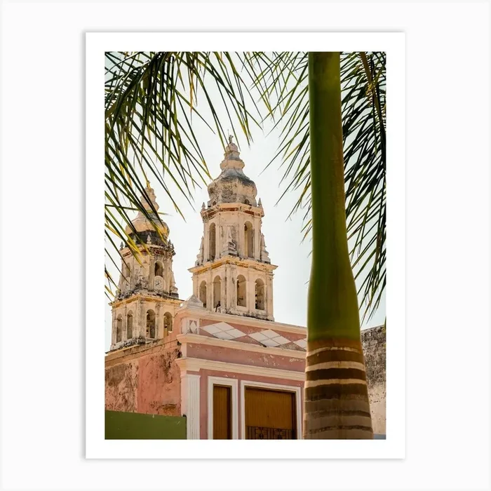 Church And Palm In Campeche Mexico Art Print by Emy Van Trijp