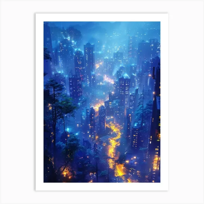 Cityscape At Night 3 Art Print by AnikArts