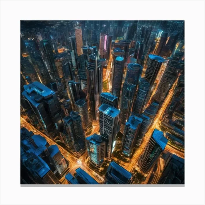 Cityscape At Night Canvas Print by Maxleron