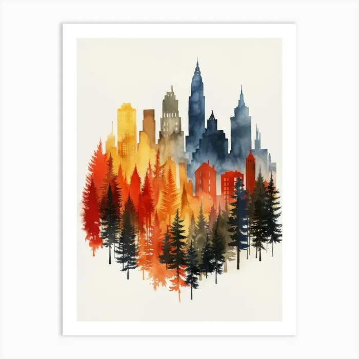 Cityscape With Trees Art Print by AnikArts