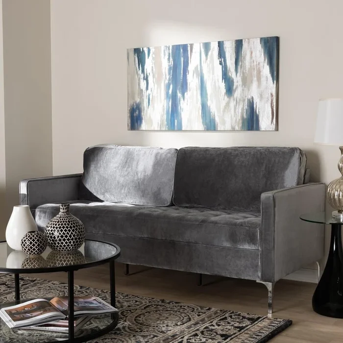 Clark Grey Velvet 3-Seater Sofa