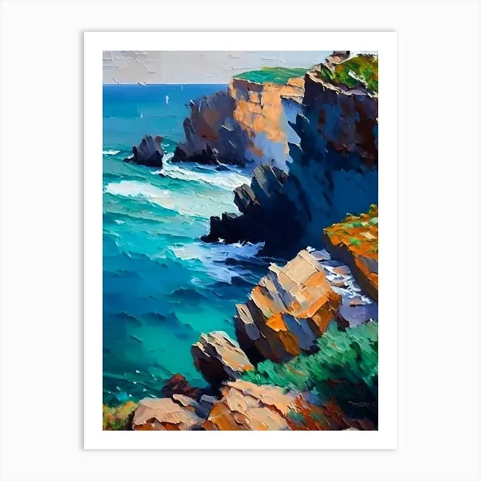 Coastal Cliffs And Rocky Shores Waterscape Impressionism 1 Art PrintHH by Hydro Hues