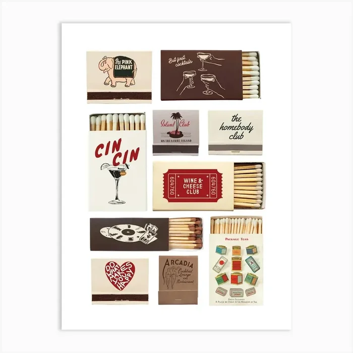 Cocktail Retro Matchbox Poster Art Print by House of Saturn