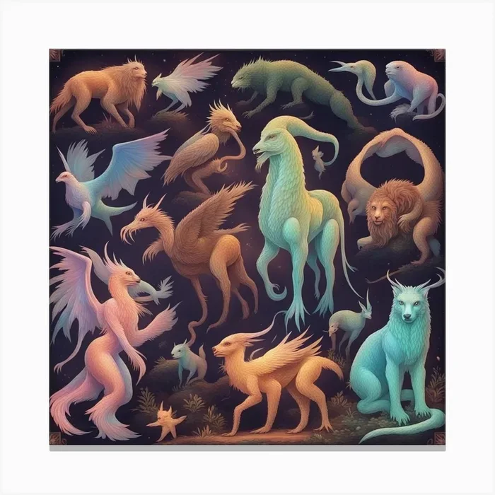 Collection Of Mythical Creatures Canvas PrintW by Wisdom