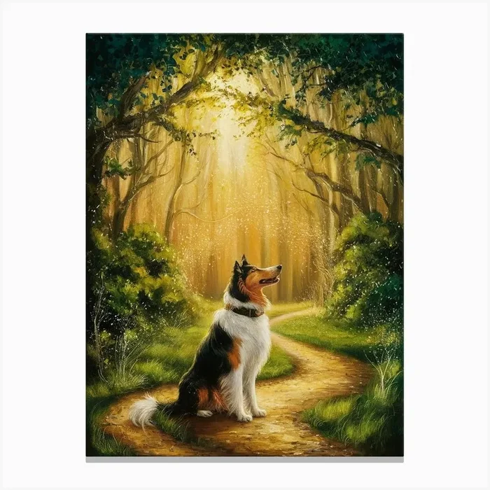 Collie Dog In The Woods Canvas Print by AnikArts