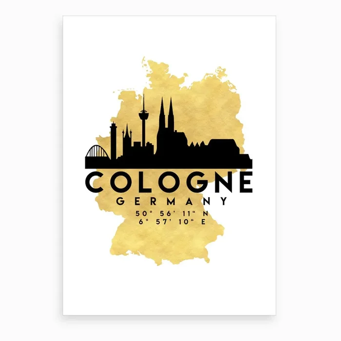 Cologne Germany Silhouette City Skyline Map Art Print by Deificus