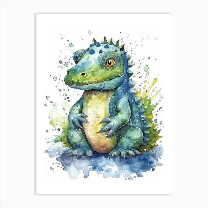 Compsosuchus Cute Dinosaur Watercolour 4 Art Print by Dino Dreams Art